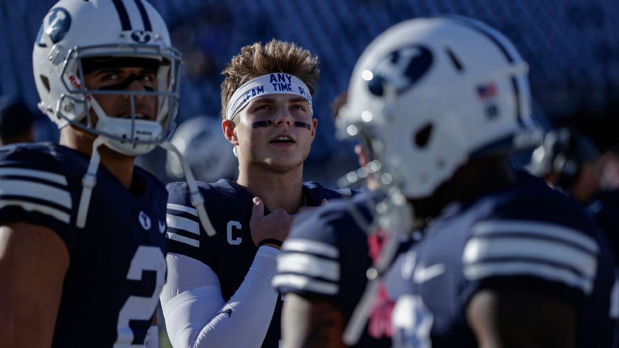 BYU quarterback Zach Wilson on the sidelines after throwing for 212 yards and four touchdowns in the first half of the No. 8 Cougars' win over FCS North Alabama, Saturday, Nov. 21, 2020 at LaVell Edwards Stadium in Provo.