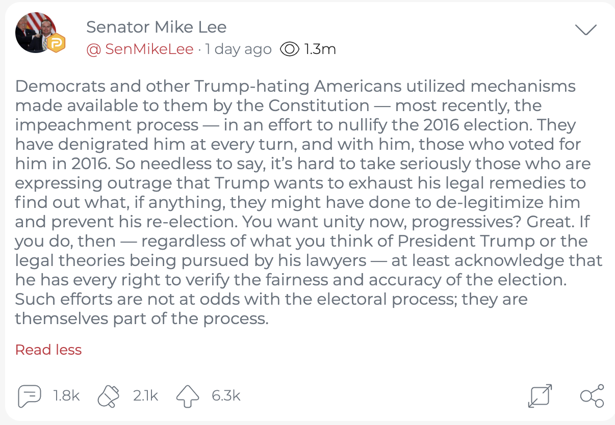 What Utah Sen. Mike Lee says about Trump's legal challenges to election results