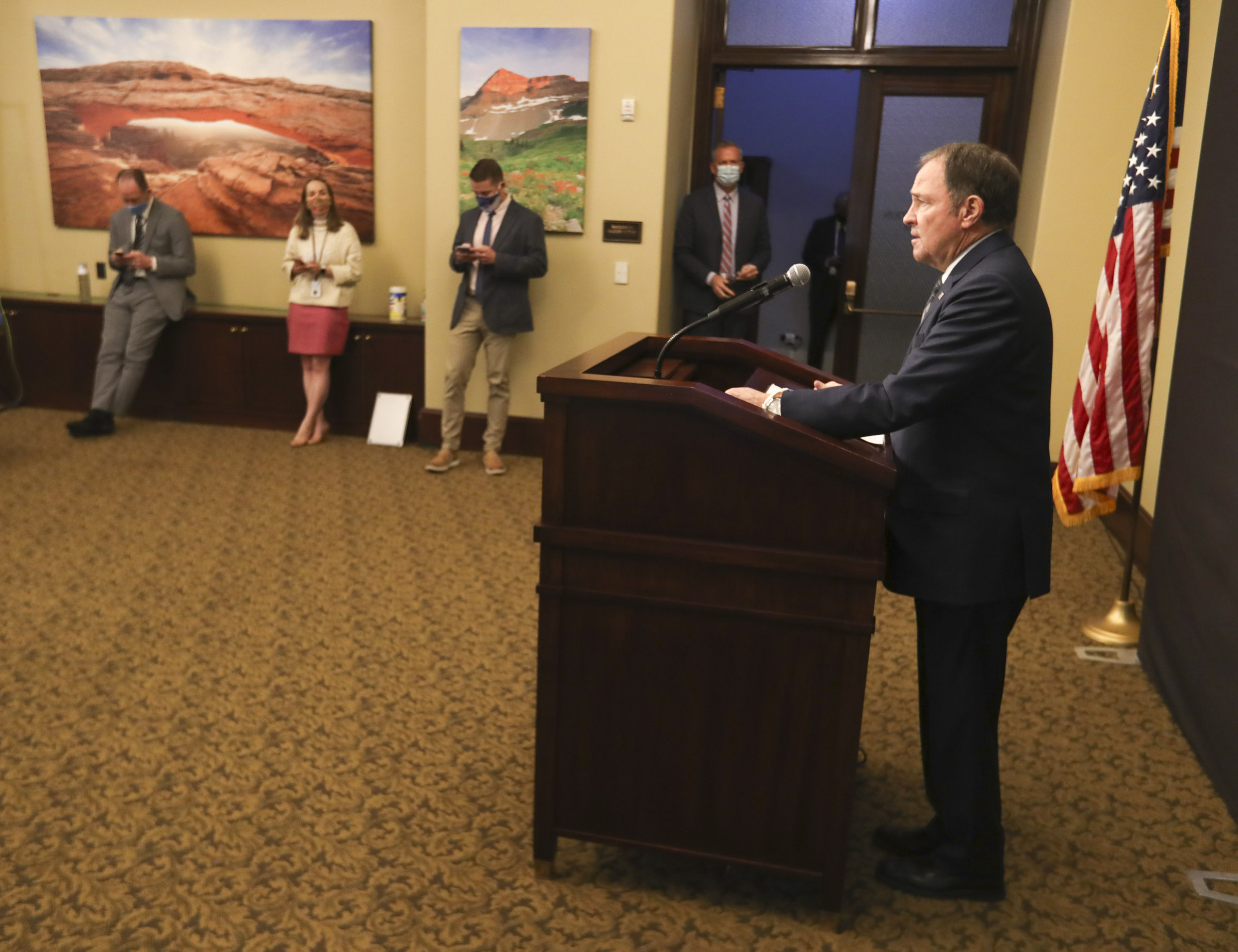 Gov. Gary Herbert speaks during a COVID-19 briefing at the Capitol in Salt Lake City on Monday, Nov. 23, 2020.