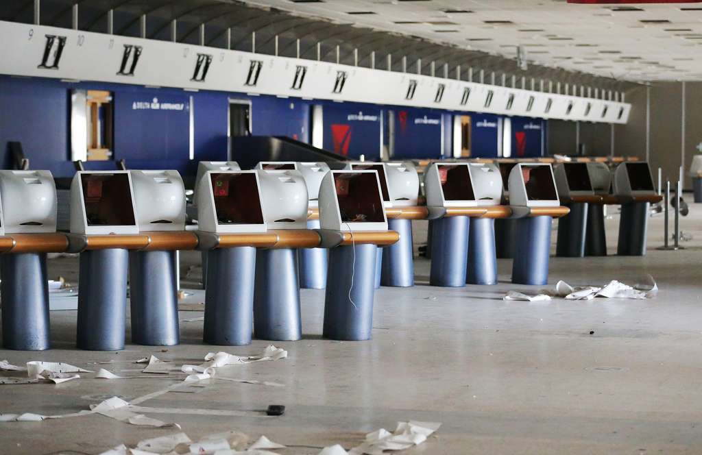 Old check-in kiosks at the old Salt Lake City International Airport are pictured on Tuesday, Nov. 24, 2020.