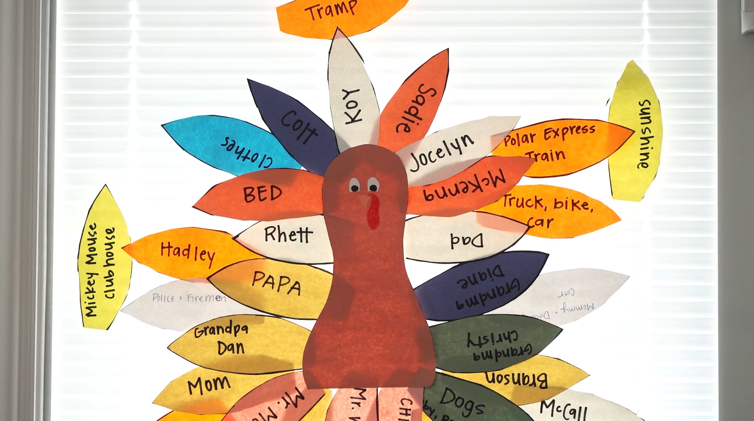 Kami Christensen has been helping her son identify things he is grateful for by making a 'Thankful Turkey.'