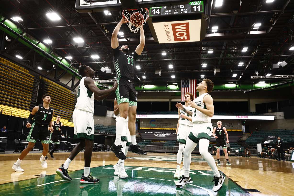 Fardaws Aimaq went for a double-double in his UVU debut against Adams State, Thursday, Nov. 26, 2020 at the UCCU Center.