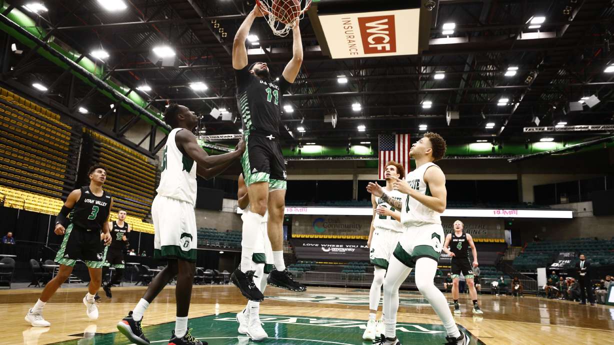Fardaws Aimaq went for a double-double in his UVU debut against Adams State, Thursday, Nov. 26, 2020 at the UCCU Center.
