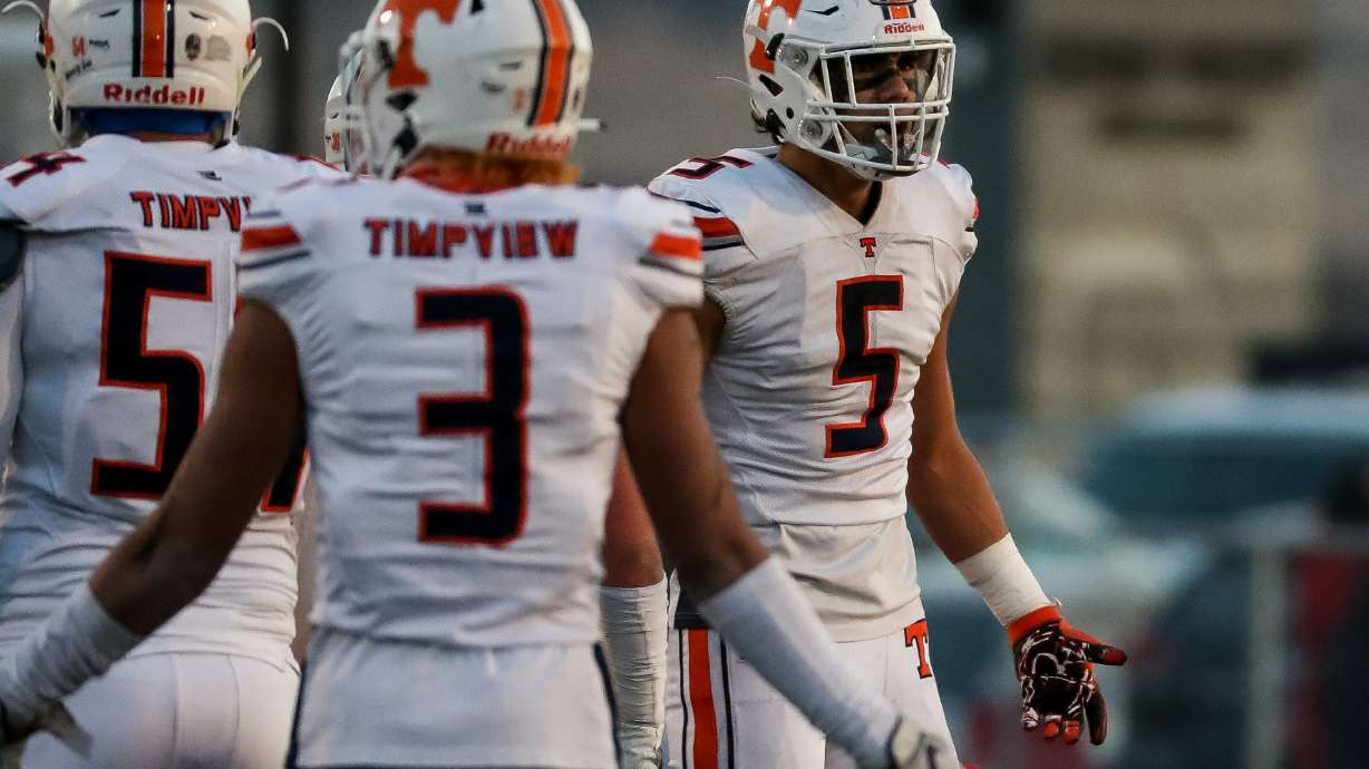 Timpview's Logan Fano (5) is ejected from the game after his second unsportsmanlike conduct charge in the 5A football state championship game against Orem at Cedar Valley High in Eagle Mountain on Friday, Nov. 20, 2020.