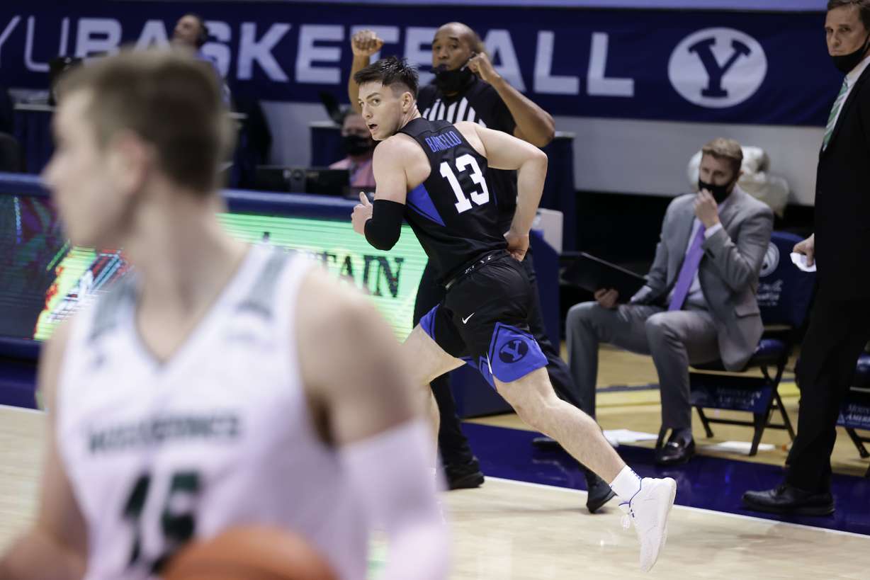 BYU guard Alex Barcello after hitting a shot Saturday, Nov. 28, 2020 against UVU in Provo.