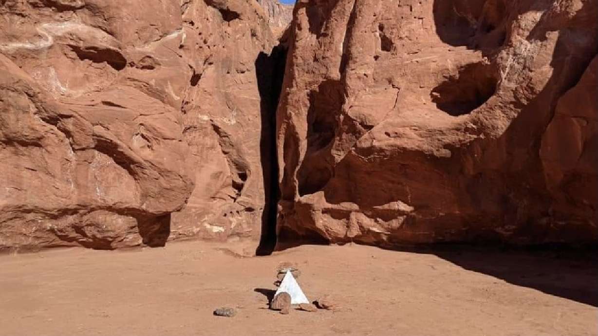 Monolith disappears, rock pile and mini pyramid now in its place