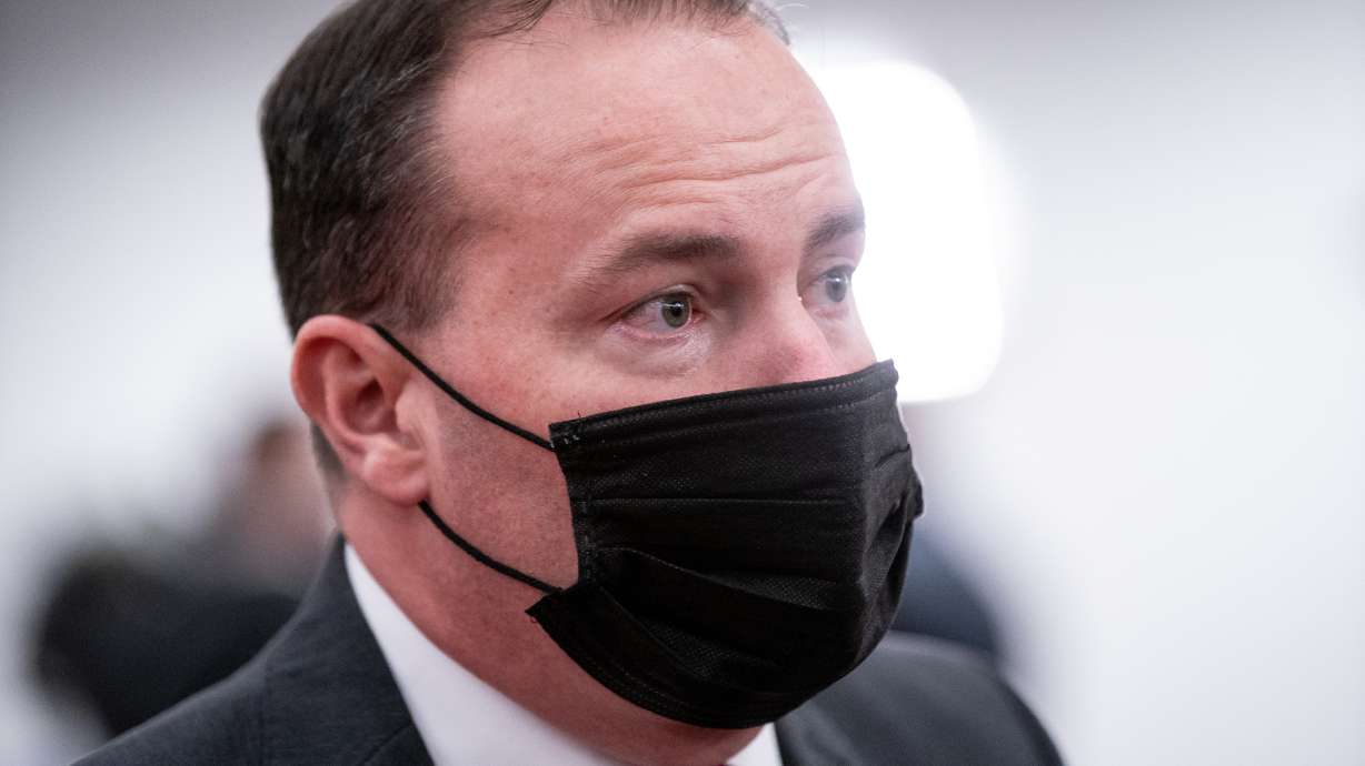 Sen. Mike Lee, R-Utah, talks to journalists at an election night event for Republican candidates in at the Utah Association of Realtors building in Sandy on Tuesday, Nov. 3, 2020.