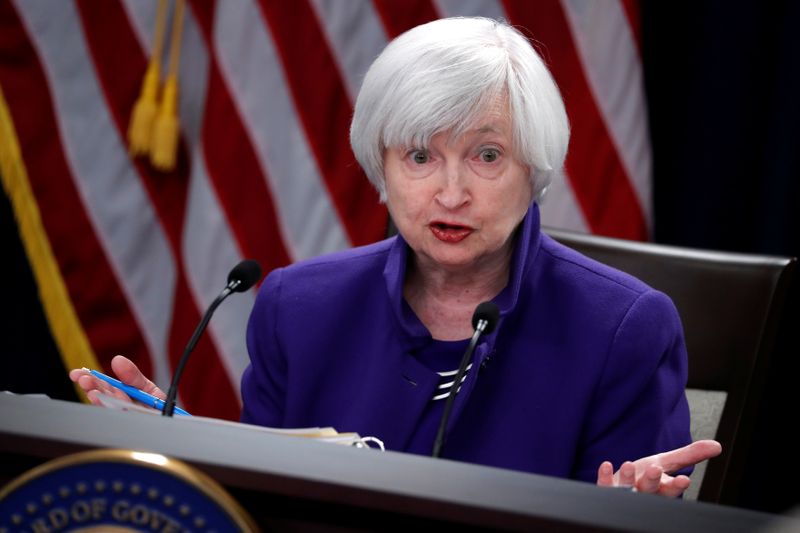 FILE PHOTO: U.S. outgoing Federal Reserve Chair Janet Yellen holds a news conference after a two-day Federal Open Market Committee (FOMC) meeting in Washington, U.S. December 13, 2017.  REUTERS/Jonathan Ernst