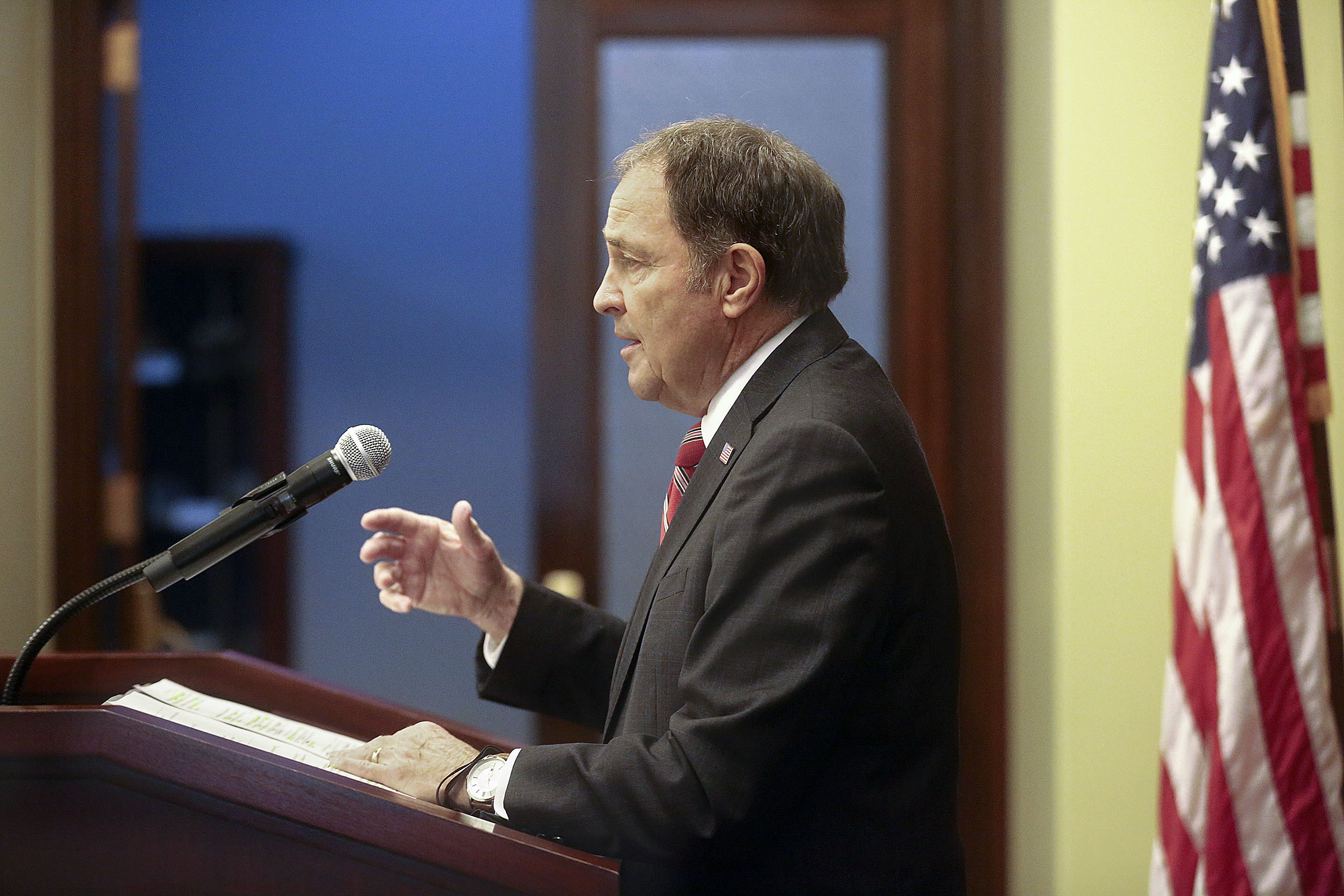 Gov. Gary Herbert speaks during a COVID-19 press briefing at the Capitol in Salt Lake City on Thursday, Dec. 3, 2020.