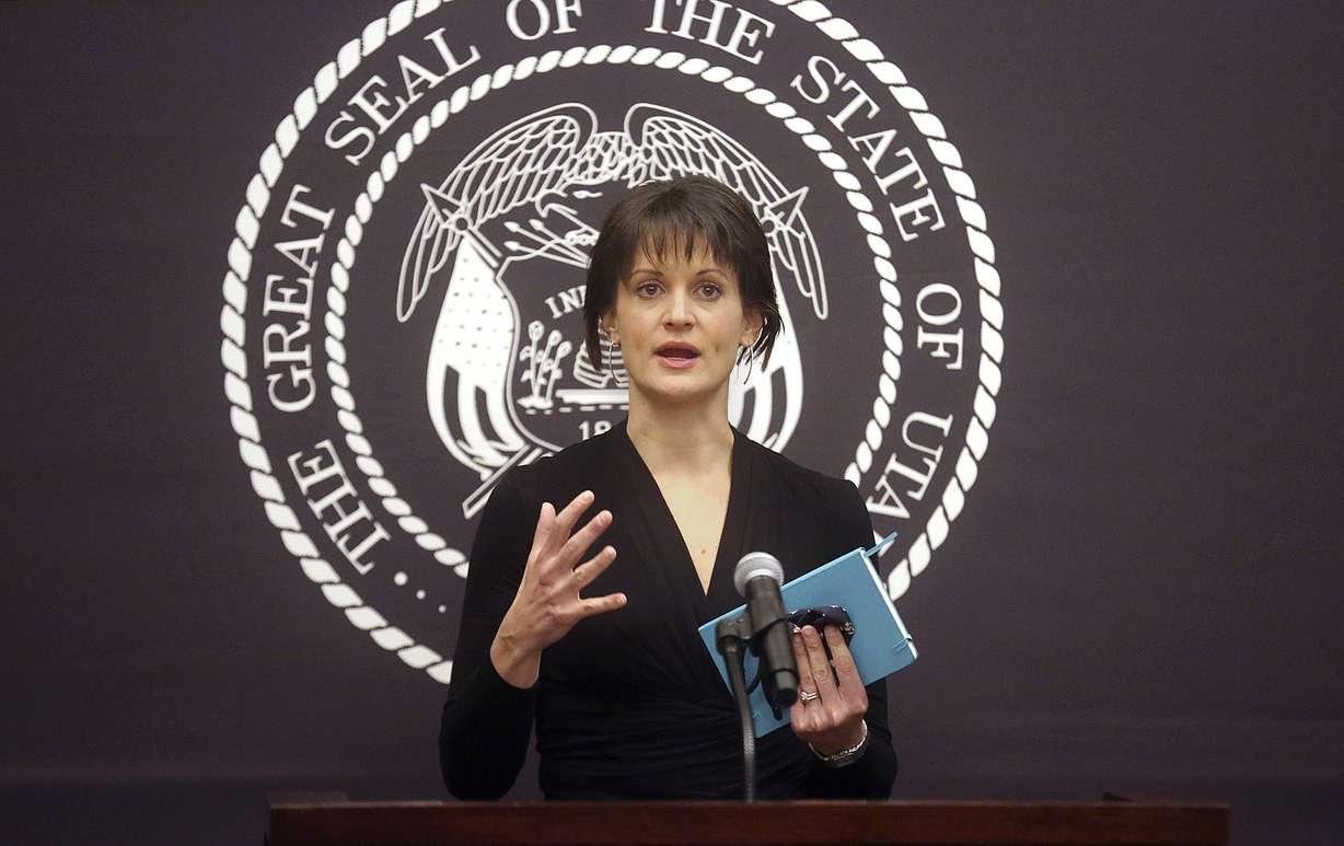 State epidemiologist Dr. Angela Dunn speaks during a COVID-19 press briefing at the Capitol in Salt Lake City on Thursday, Dec. 3, 2020.