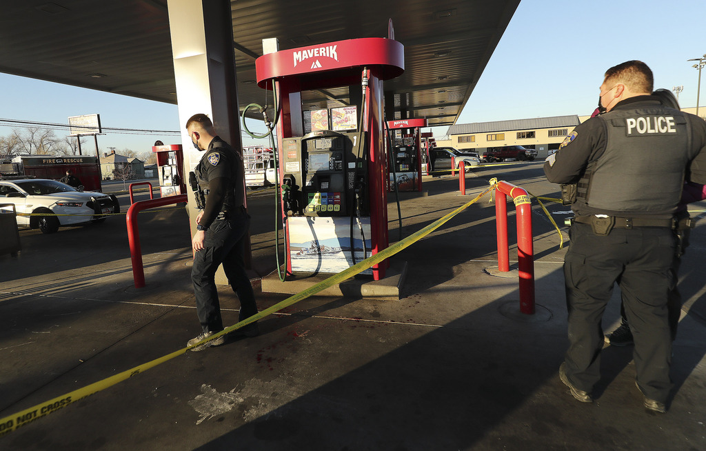 South Salt Lake police investigate a shooting at a Maverik, 3260 S. West Temple, on Friday, Dec. 4, 2020.