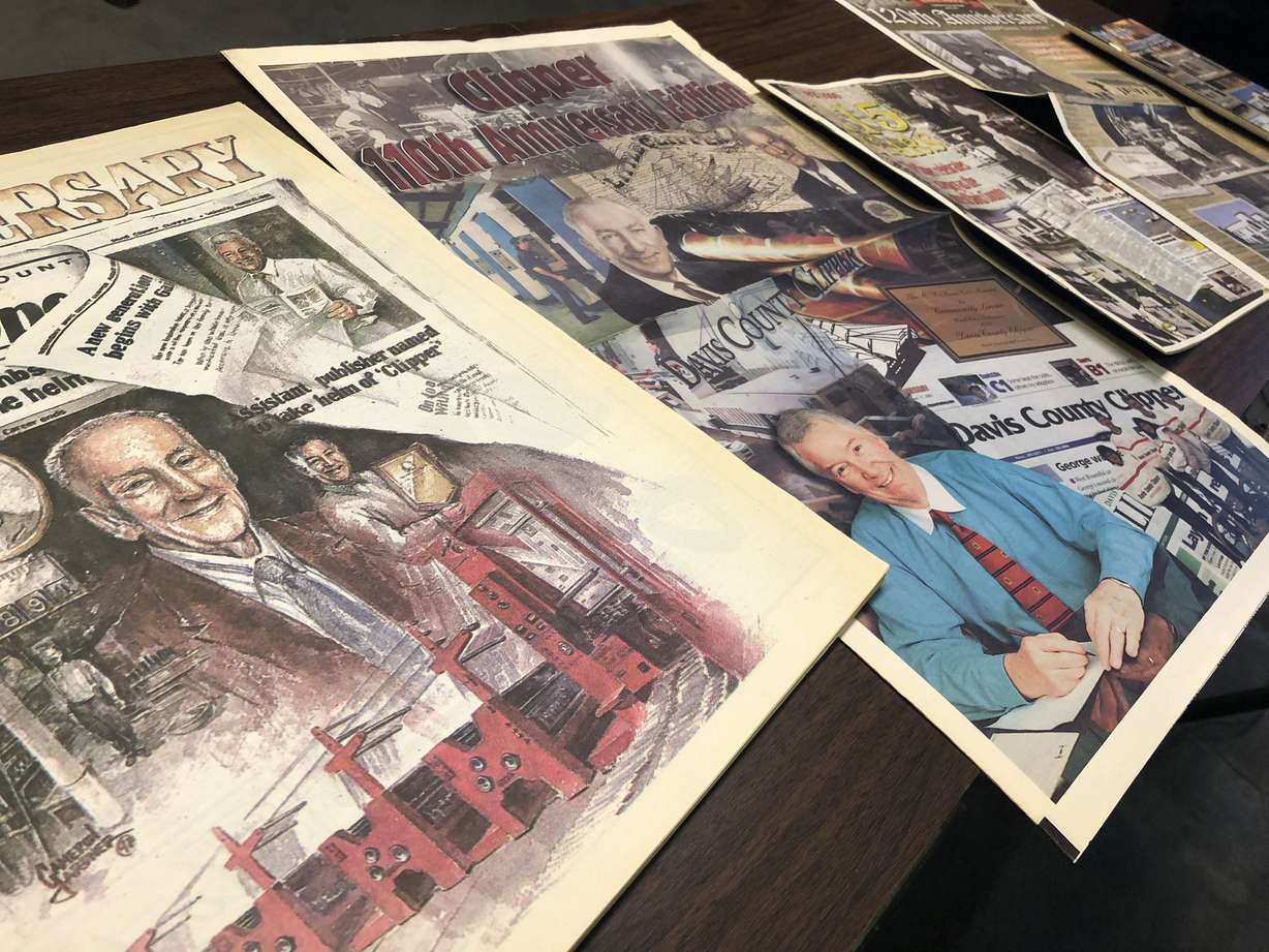 Old Davis Clipper newspapers scattered inside the newspaper's headquarters. The Davis County distributed its final edition after 129 years on Friday, Dec. 4, 2020.