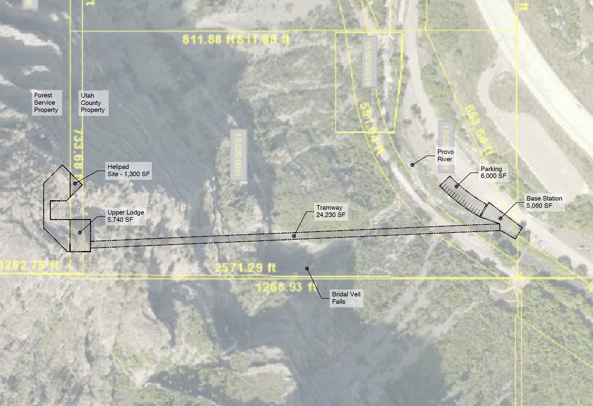 This map shows where the Richard Losee would locate pieces of a development project at Bridal Veil Falls. Losee submitted the plan to the Utah County Commission on Friday, Dec. 4, 2020.