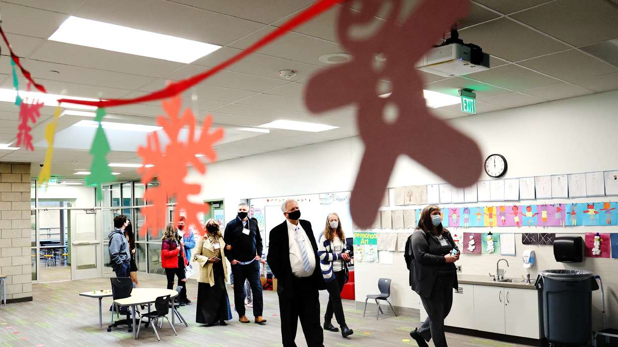 Members of former Utah Gov. Olene Walkerâs family tour a new elementary school bearing her name following a ribbon-cutting ceremony at the South Salt Lake facility on Friday, Dec. 4, 2020.