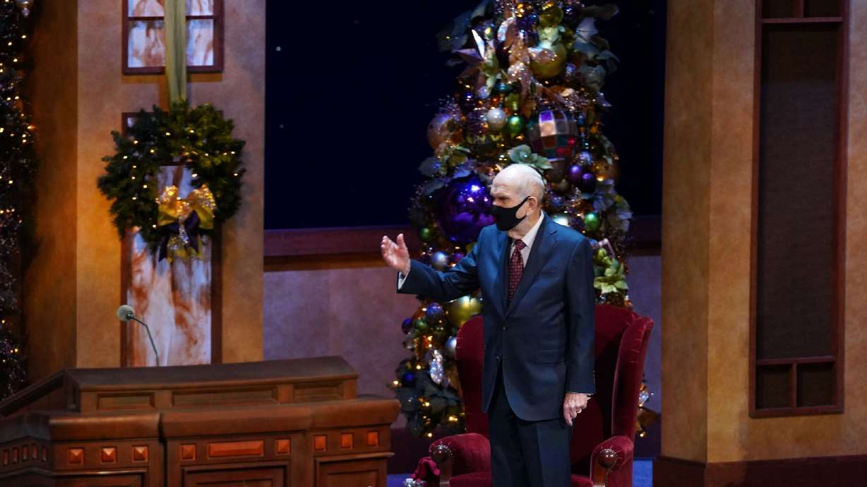 Church President Russell M. Nelson greets participants at the 2020 First Presidency Christmas devotional on Sunday, December 6, 2020.