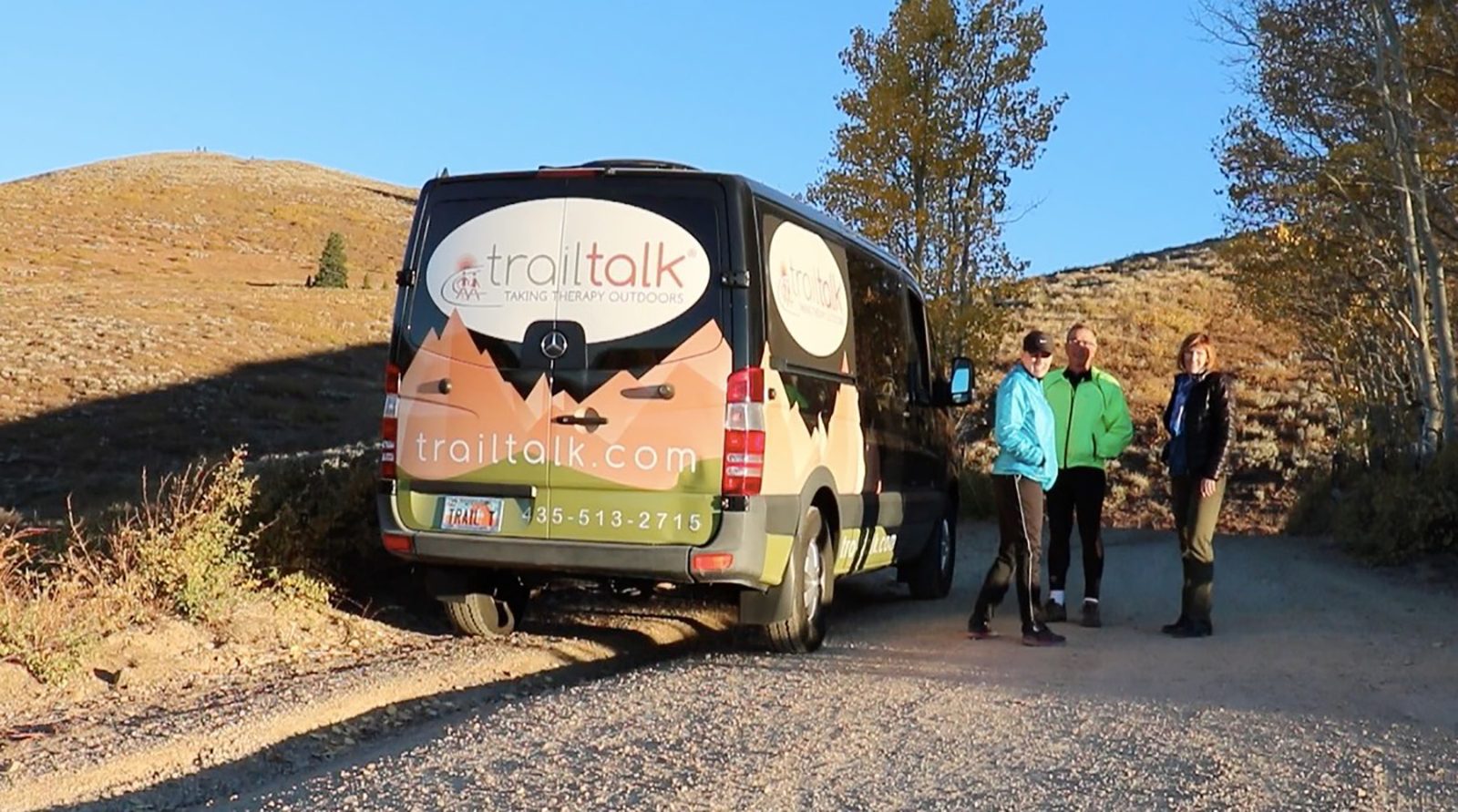 Mental health therapist Allison Page (far right) of Park City, Utah, shown with Meryl Sonan (far left) and Mark Lehman (center), holds Trailtalk sessions with patients in nature.