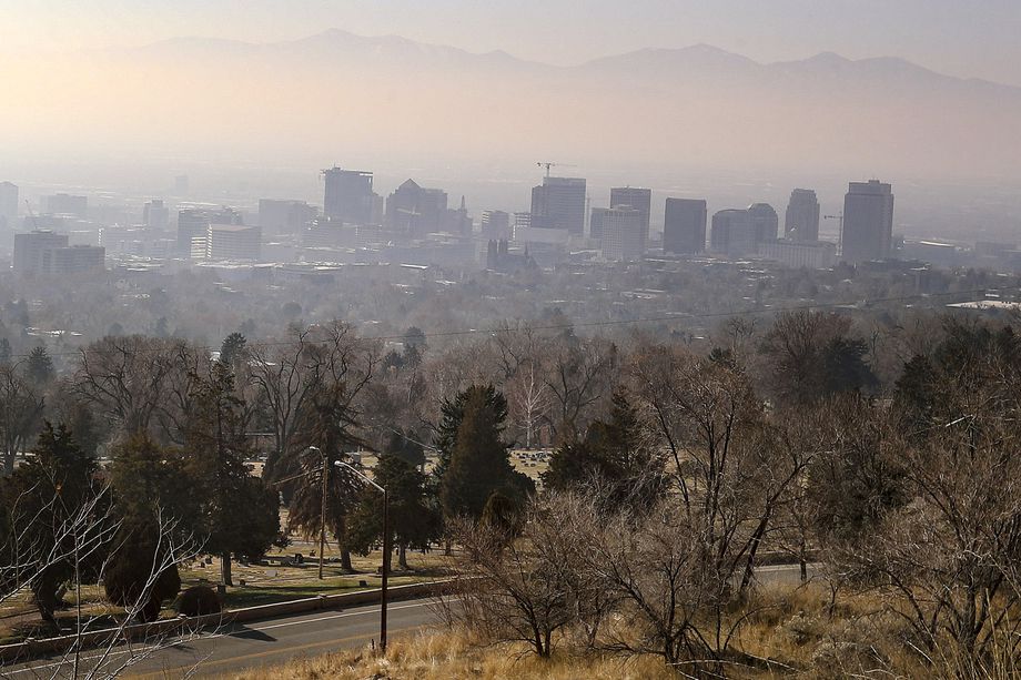 Hazy air pollution fills the Salt Lake Valley on Monday, Dec. 7, 2020.