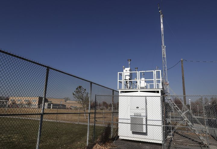 A Utah Division of Air Quality air monitoring station that measures particulates and other pollutants is pictured near Newman Elementary School in Salt Lake City on Monday, Dec. 7, 2020.