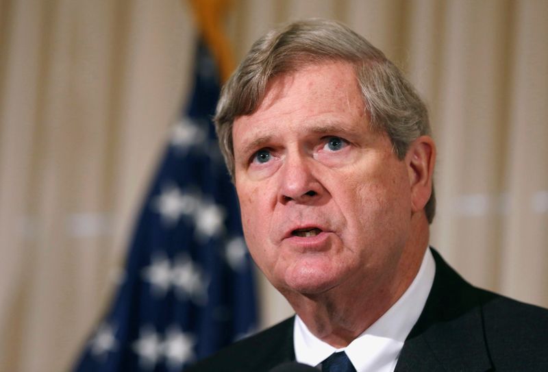FILE PHOTO: Then-U.S. Secretary of Agriculture Tom Vilsack delivers a speech at the National Press Club in Washington, January 8, 2015.  REUTERS/Larry Downing