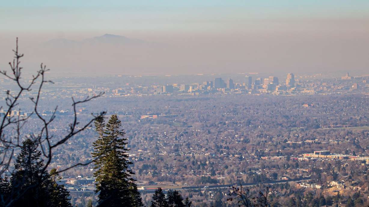 Hazy skies over Salt Lake City on Saturday, Dec. 5, 2020.