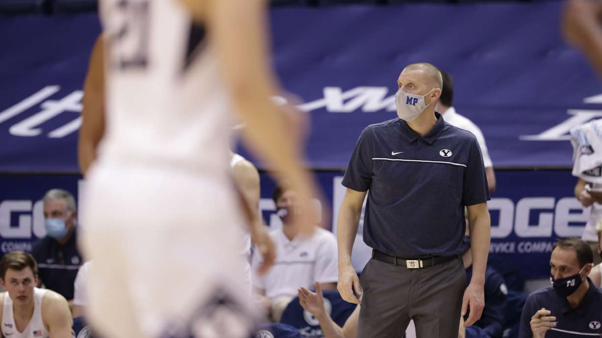 BYU coach Mark Pope during an NCAA college basketball game between BYU and Boise State, Wednesday, Dec. 9, 2020 at the Marriott Center in Provo.