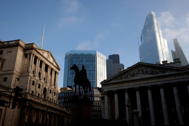 FILE PHOTO: The Bank of England and the City of London financial district in London, Britain, November 5, 2020. REUTERS/John Sibley/File Photo