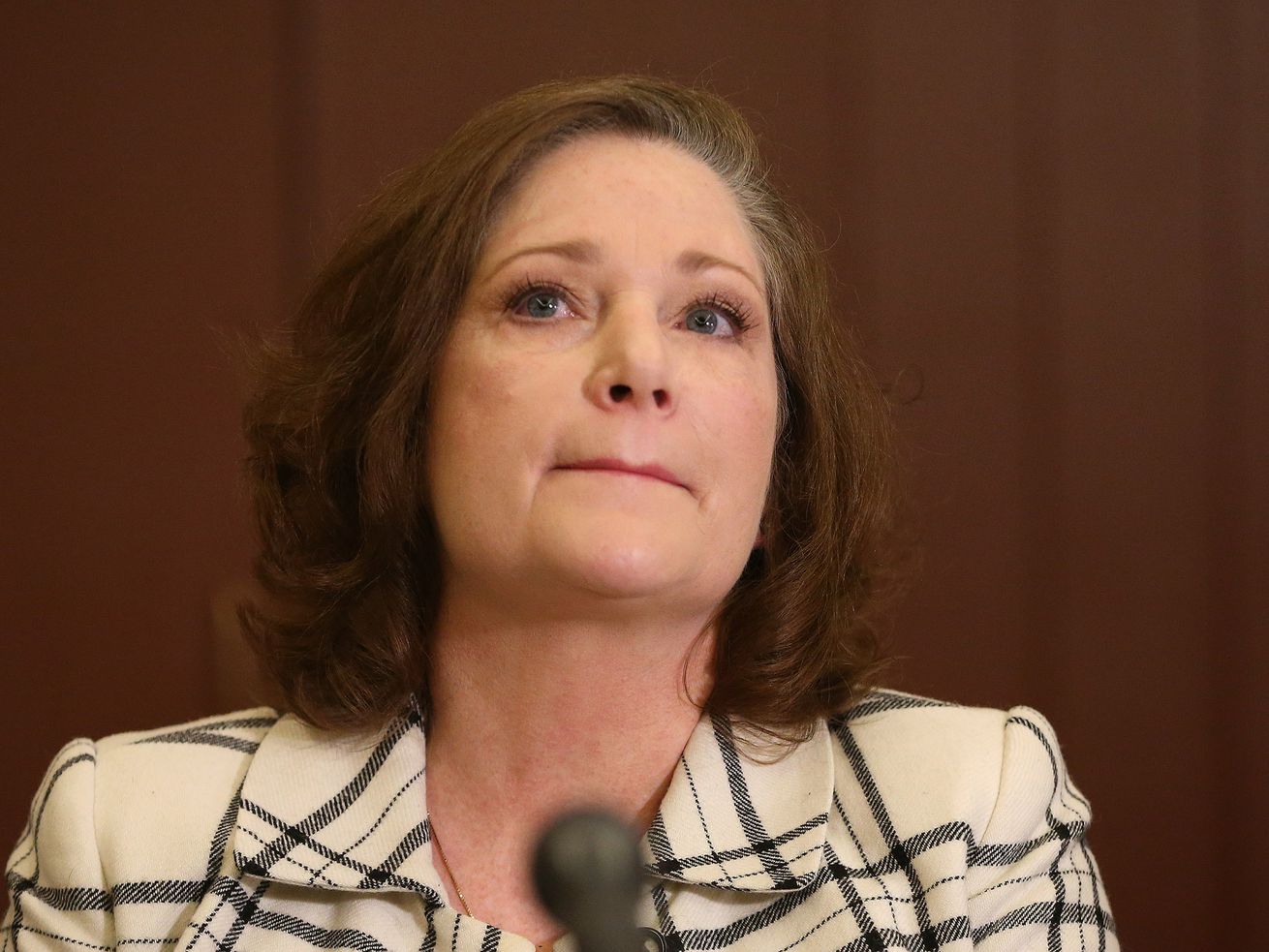 McKenna Denson speaks during a press conference in Salt
Lake City on April 5, 2018.