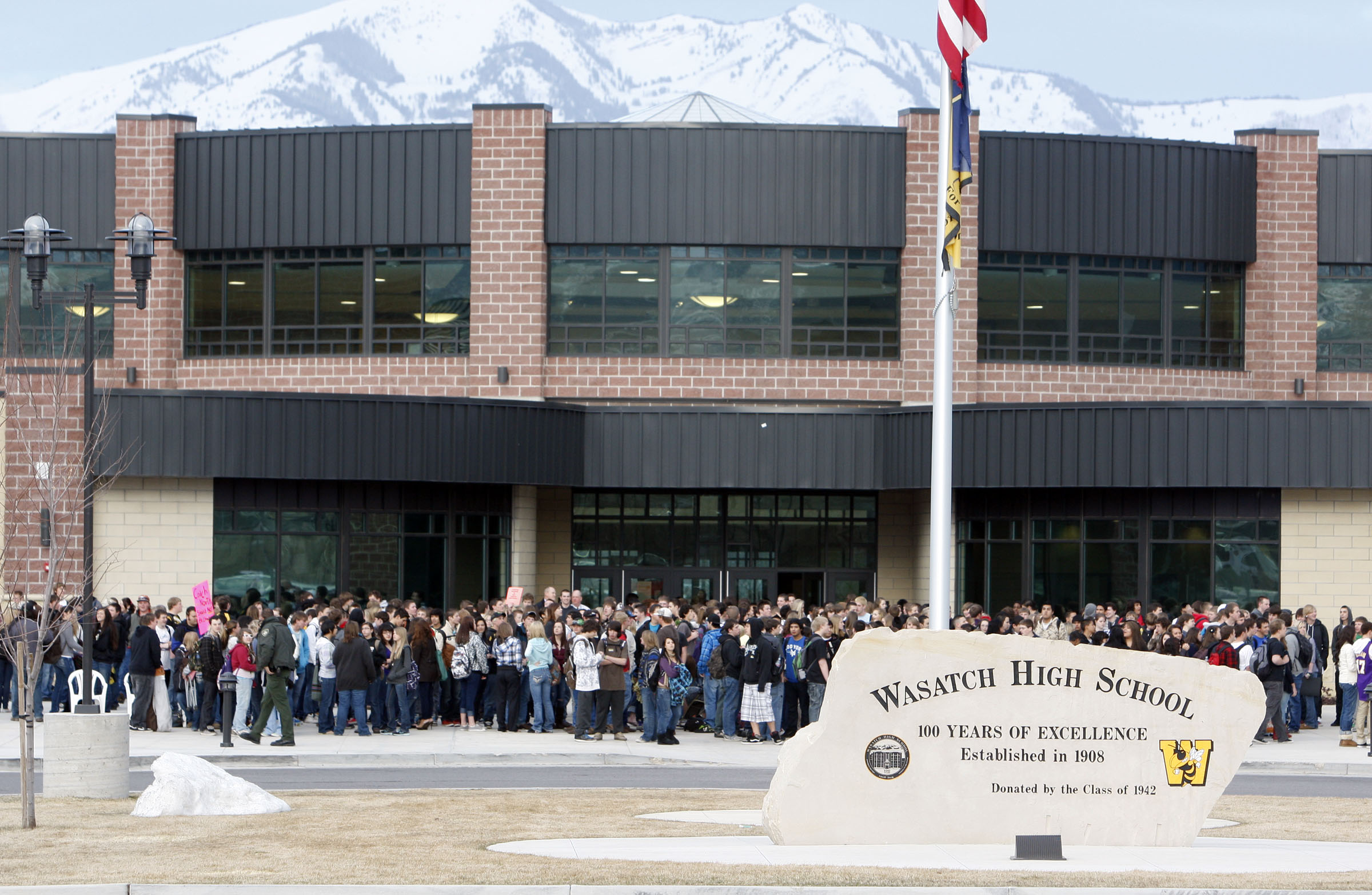 Students at Wasatch High School in Heber stage a walkout Monday, March 21, 2011 in support of Head Football Coach Steve North who is charged with child abuse, a class A misdemeanor, for a recent incident with a student. (Scott G Winterton, Deseret News)