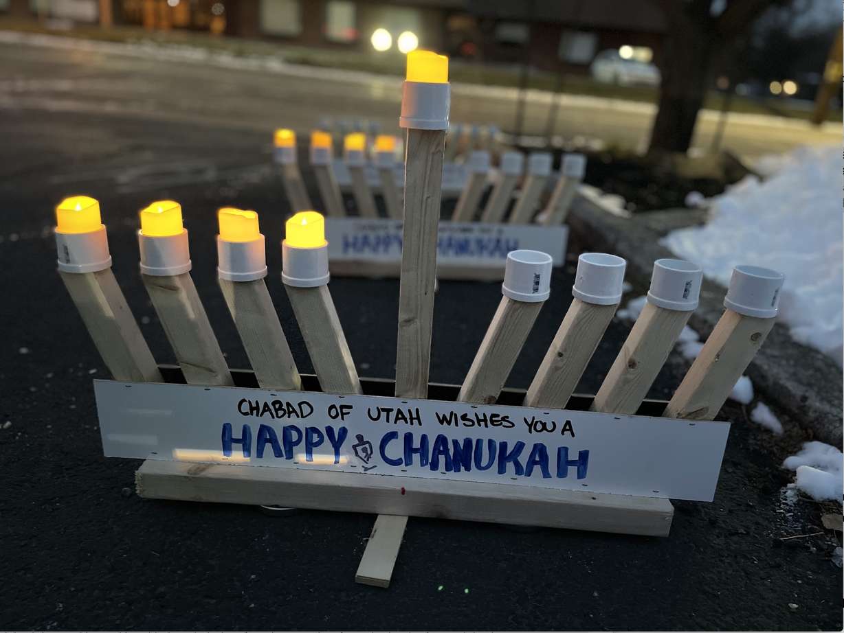 These car menorahs rode atop people's cars as they drove in Chabad Lubavitch of Utah's first-ever car menorah parade to celebrate the fourth night of Hanukkah on Sunday, Dec. 13, 2020.