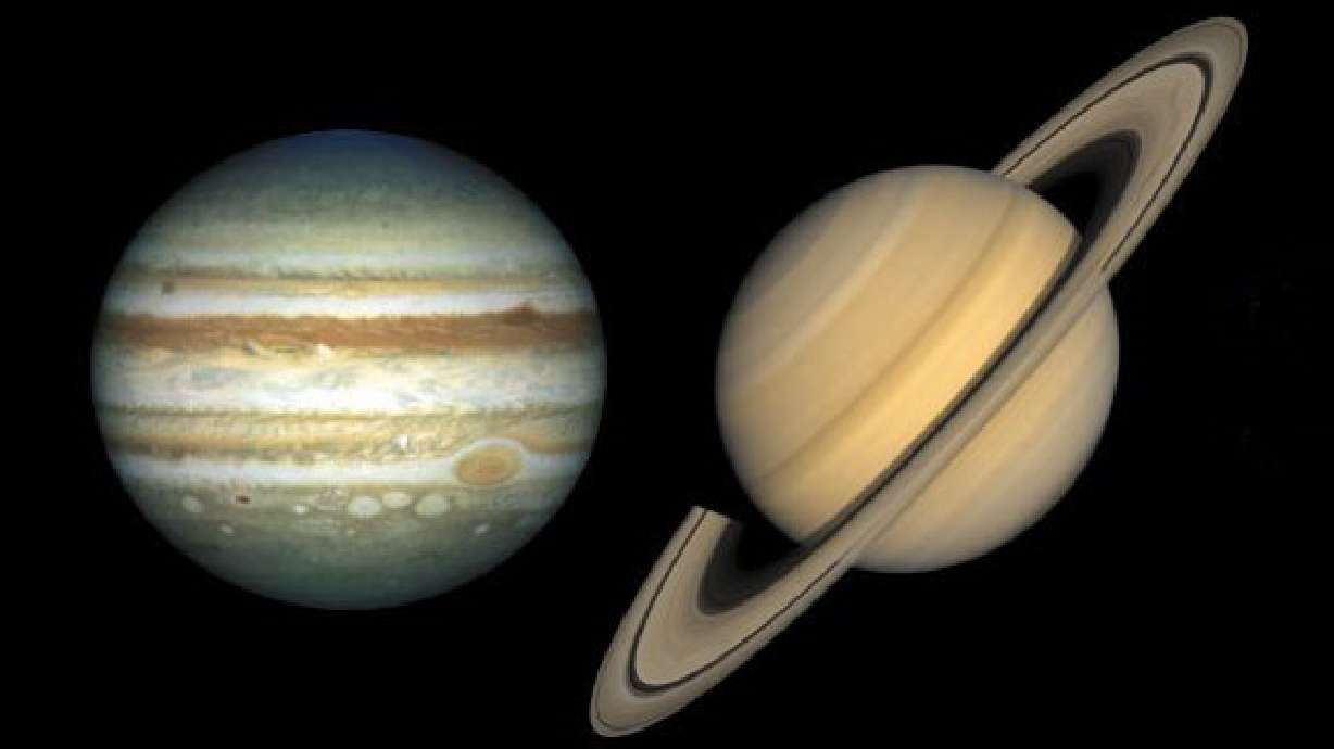 Saturn and Jupiter combine in the night sky December 21 for rare Great Conjunction. credit:NASA.gov