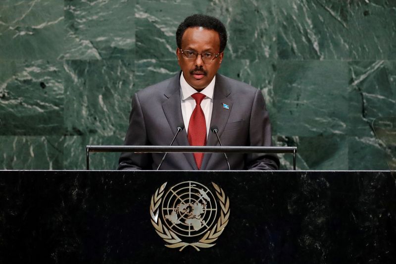 FILE PHOTO: Mohamed Abdullahi Mohamed Farmajo, President of the Federal Republic of Somalia addresses the 74th session of the United Nations General Assembly at U.N. headquarters in New York City, New York, U.S., September 26, 2019. REUTERS/Lucas Jackson/File Photo