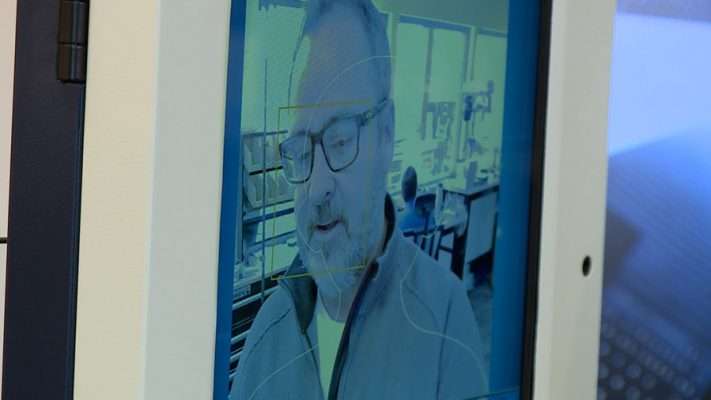 Justin Hansen says the Firefly Power Display uses facial recognition technology and can determine whether people are wearing a mask.