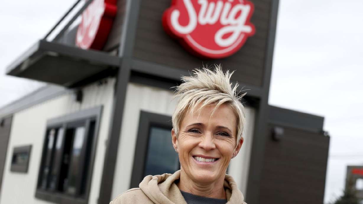 Breast cancer survivor Nicole Tanner, founder of drink
company Swig, is photographed at her newest location in West Jordan
on Wednesday, Dec. 16, 2020. Tanner raises money to help other
women who need surgery and can’t afford to pay for it themselves.
Eleven years ago, Tanner’s surgery was paid for by an anonymous
donor.