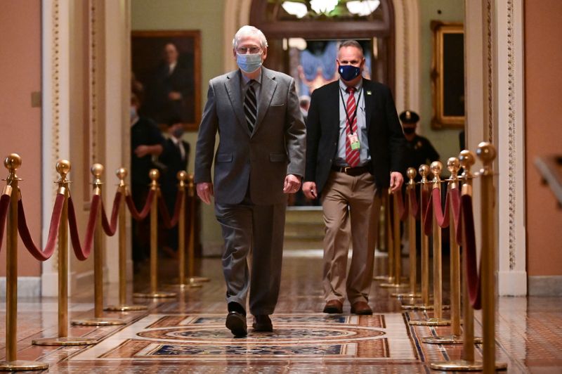 FILE PHOTO: U.S. Senate Majority Leader Mitch McConnell (R-KY) walks through the U.S. Capitol in Washington, U.S., December 16, 2020. REUTERS/Erin Scott/File Photo