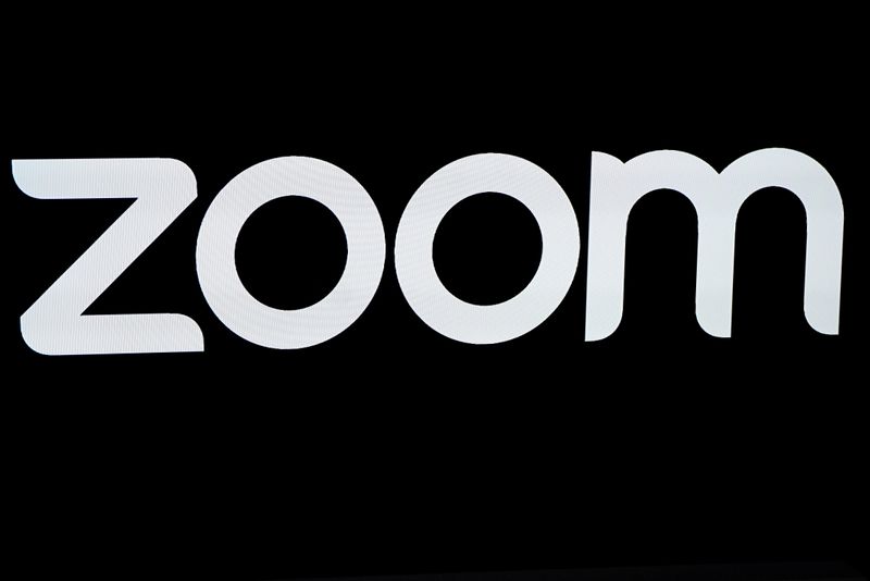 FILE PHOTO: The Zoom Video Communications logo is pictured at the NASDAQ MarketSite in New York, New York, U.S., April 18, 2019.  REUTERS/Carlo Allegri
