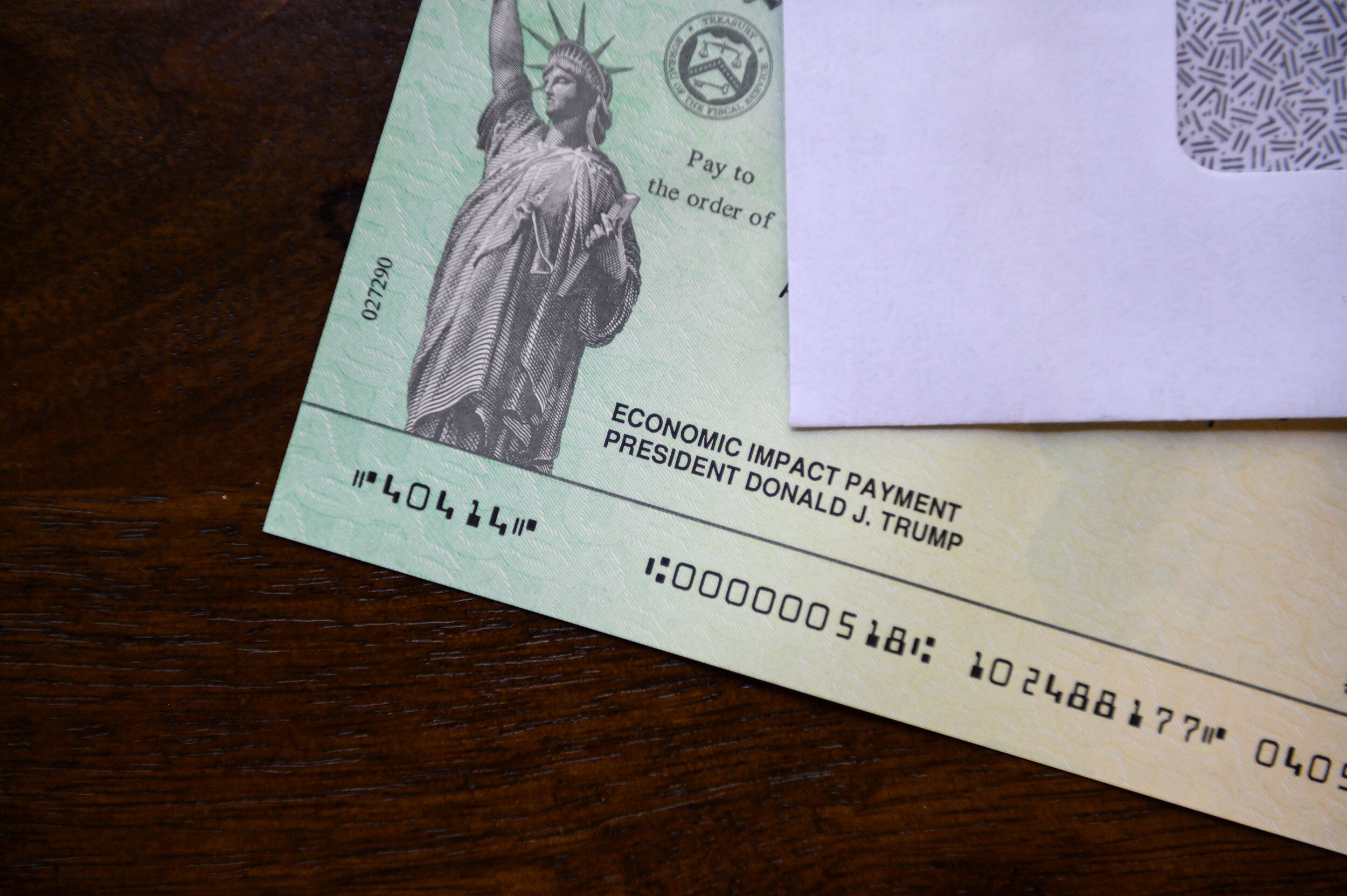 President Donald Trump's name appears on a stimulus check on May 3, 2020.