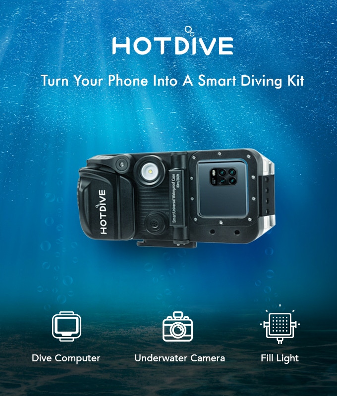 HotDive turns your smartphone into an all-in-one dive kit, acting as a dive computer, fill light, camera and more.