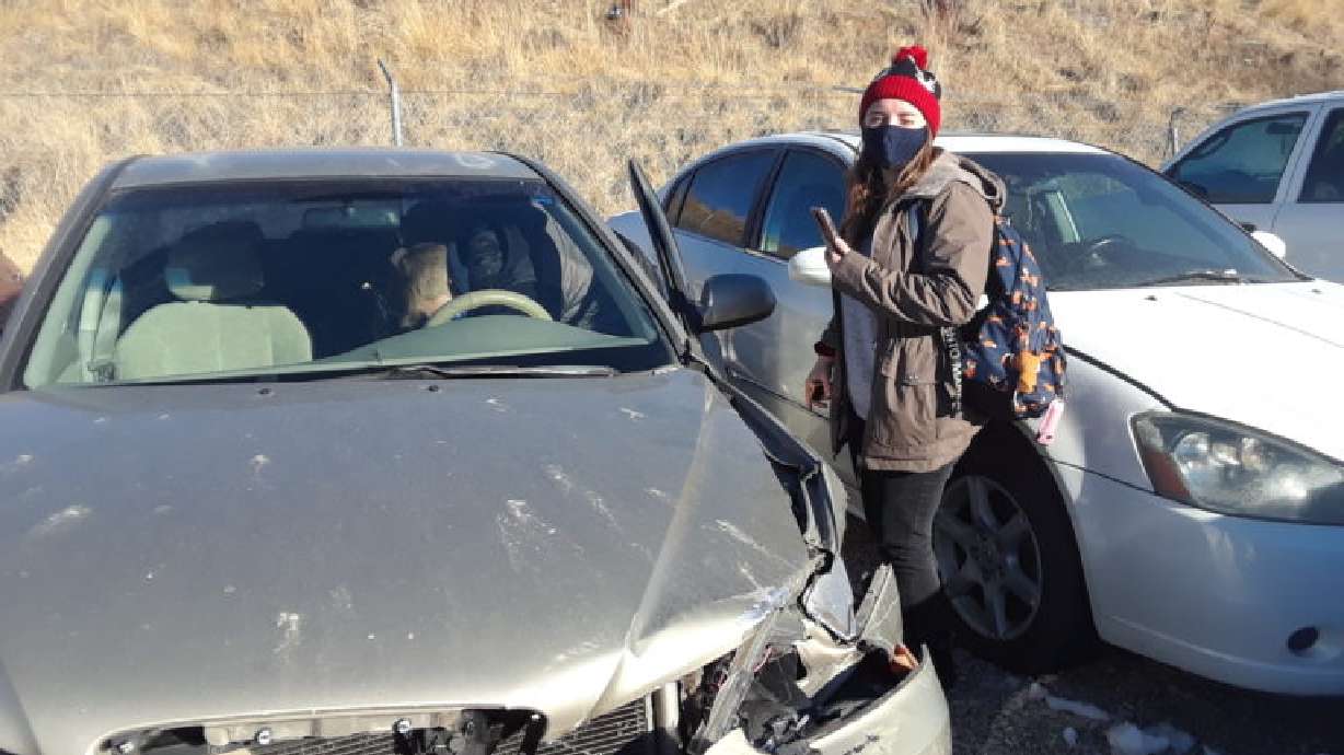 A Utah family credits what they're calling a "guardian angel" as their daughter narrowly avoided driving over a guardrail into a ravine after a driver slammed into the back of her car late Wednesday night.