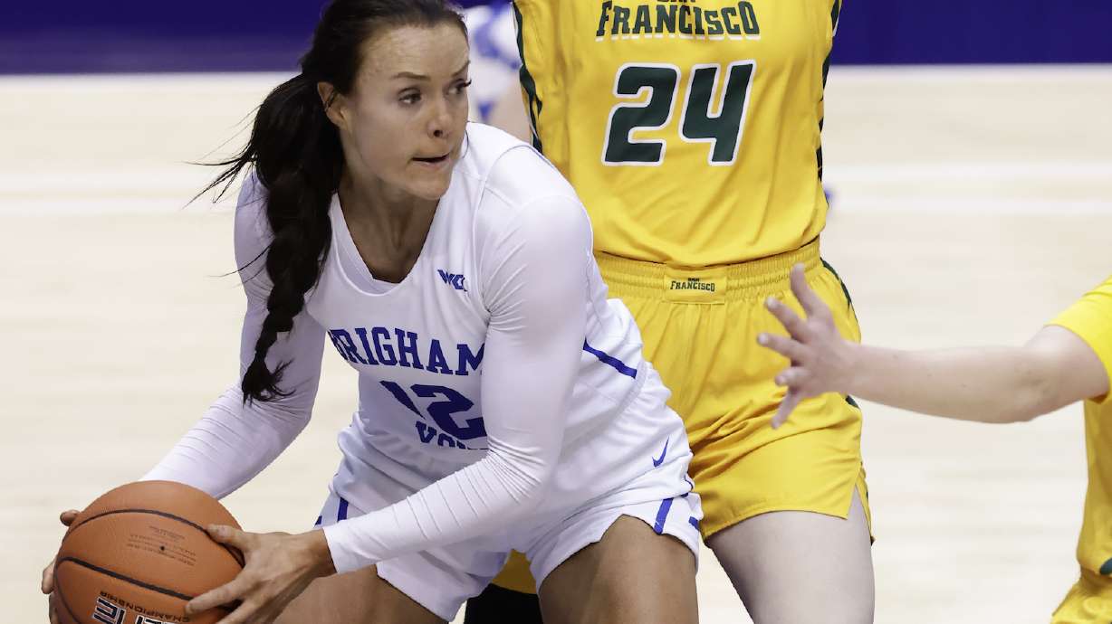 BYU forward Lauren Gustin against USF, Monday, Dec. 28, 2020 in the Marriott Center.