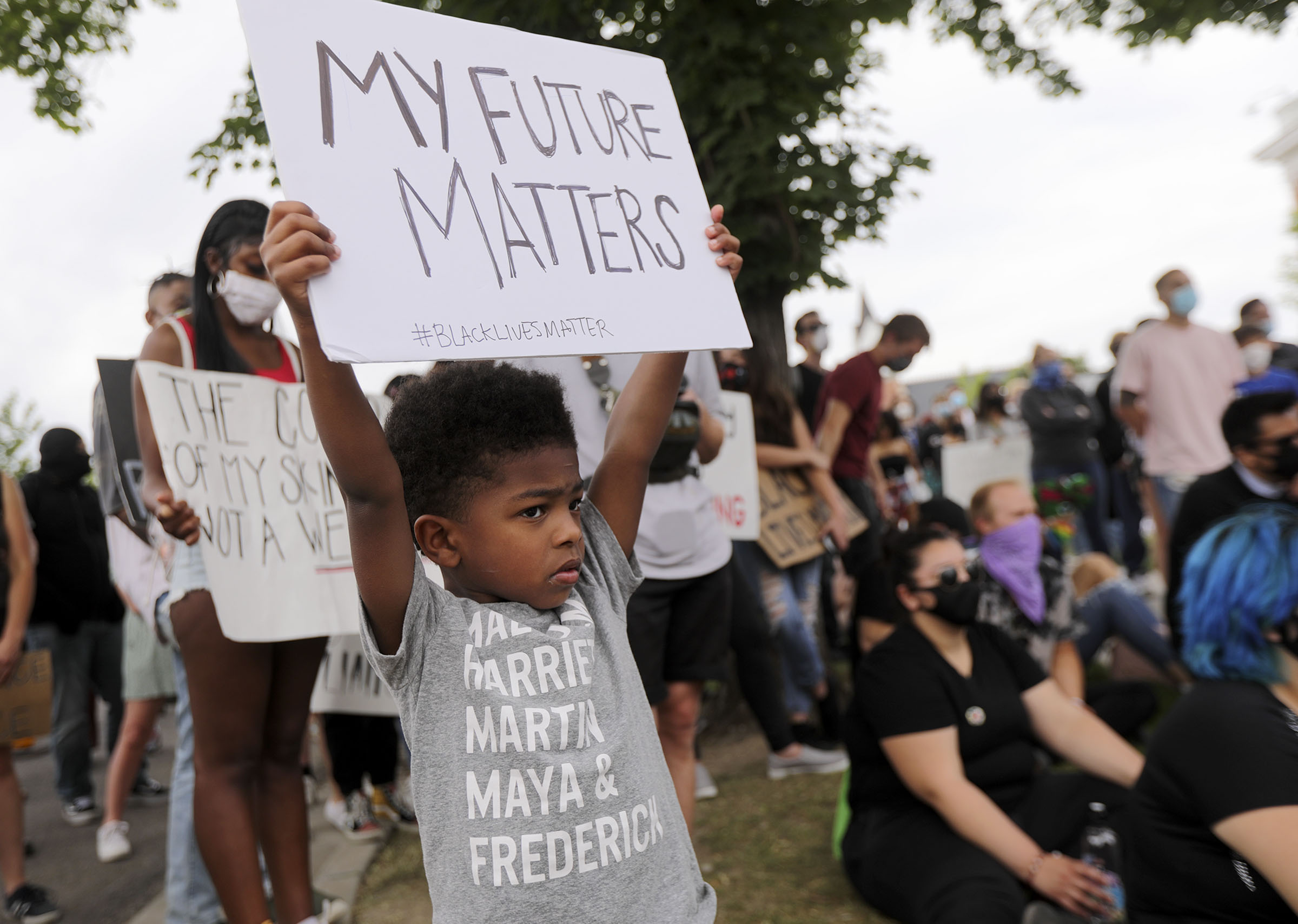 Julius Rowe Jr., 4, joins thousands to protest racism, police brutality and the killing of George Floyd near the Capitol in Salt Lake City on Thursday, June 4, 2020.