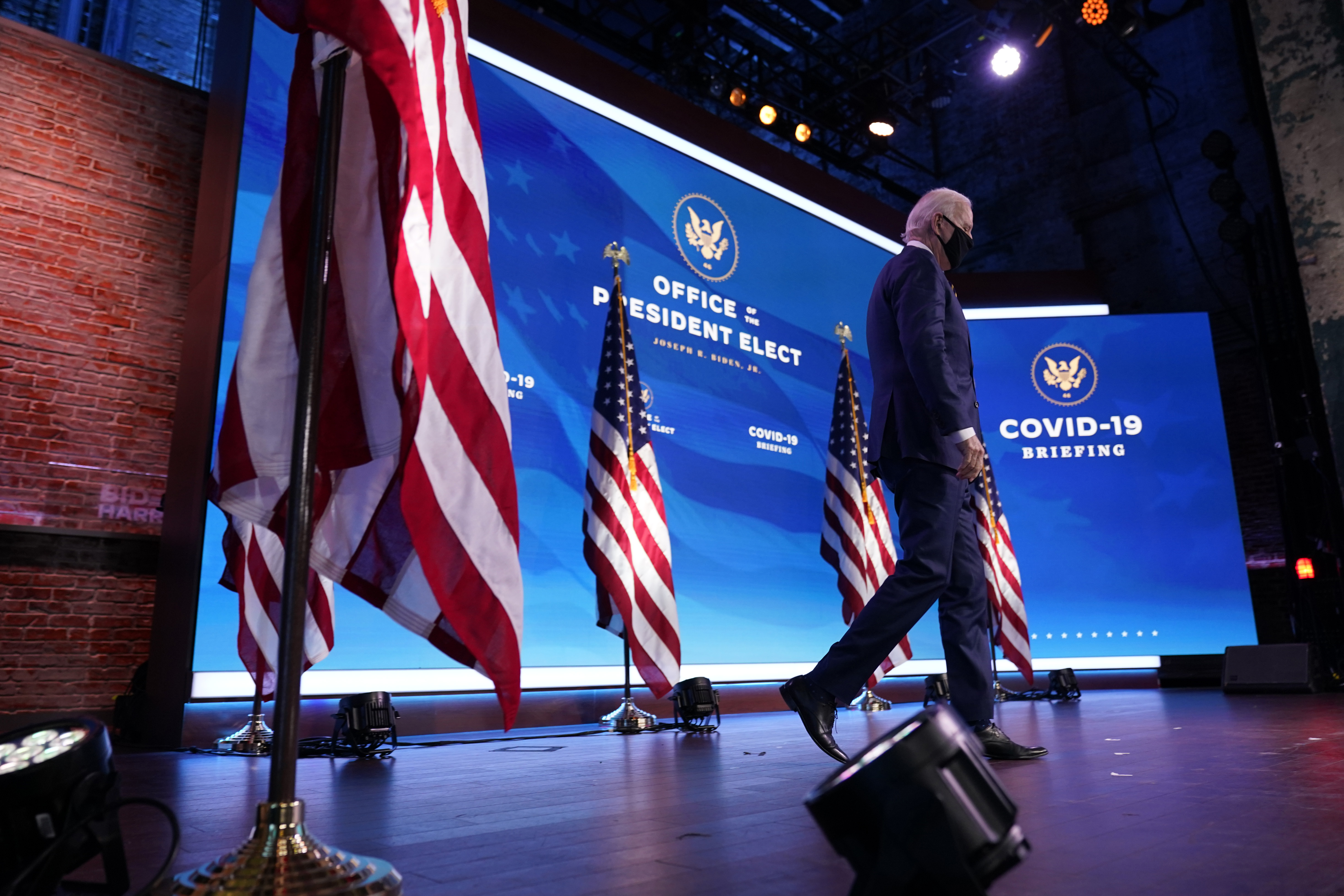 President-elect Joe Biden arrives to speak at The Queen theater, Tuesday, Dec. 29, 2020, in Wilmington, Del. (AP Photo/Andrew Harnik) [Dec-29-2020]