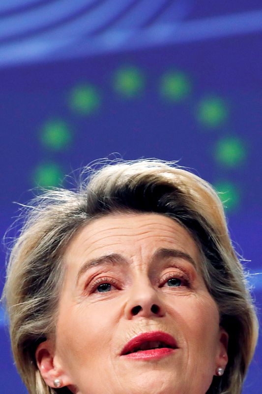 FILE PHOTO: European Commission President Ursula von der Leyen gives a statement on the outcome of the Brexit negotiations, in Brussels, Belgium December 24, 2020. Francisco Seco/Pool via REUTERS