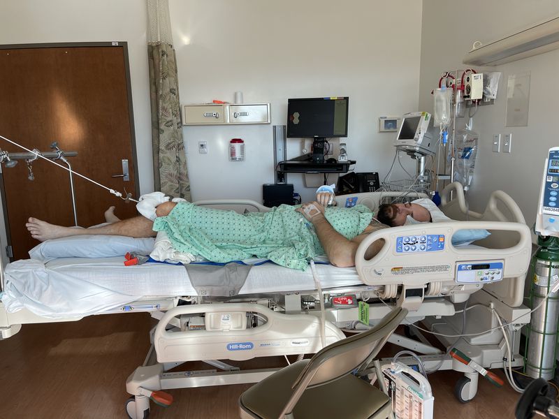 Jeff Hunt, a southern Utah father of two, survived but suffered extensive injuries in a paramotor crash west of St. George on Friday, Jan. 1, 2021. He is pictured in Intermountain Medical Center in Murray on Saturday.