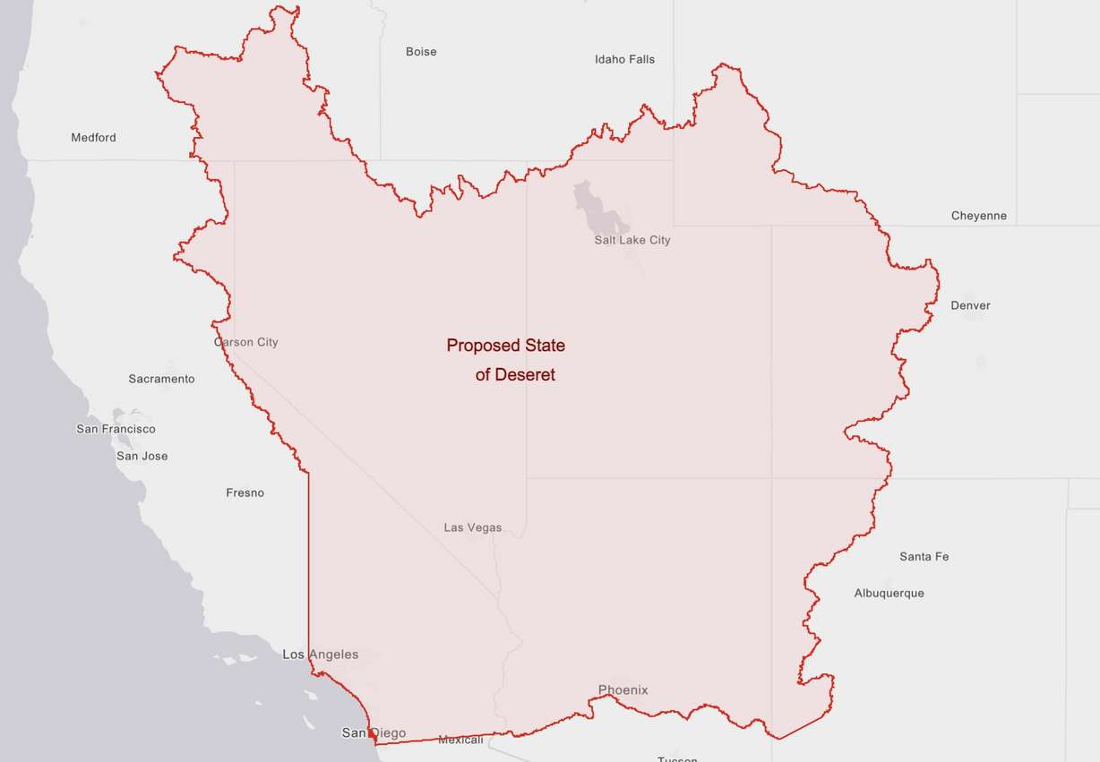 A map of the proposed State of Deseret that was first proposed in 1849.