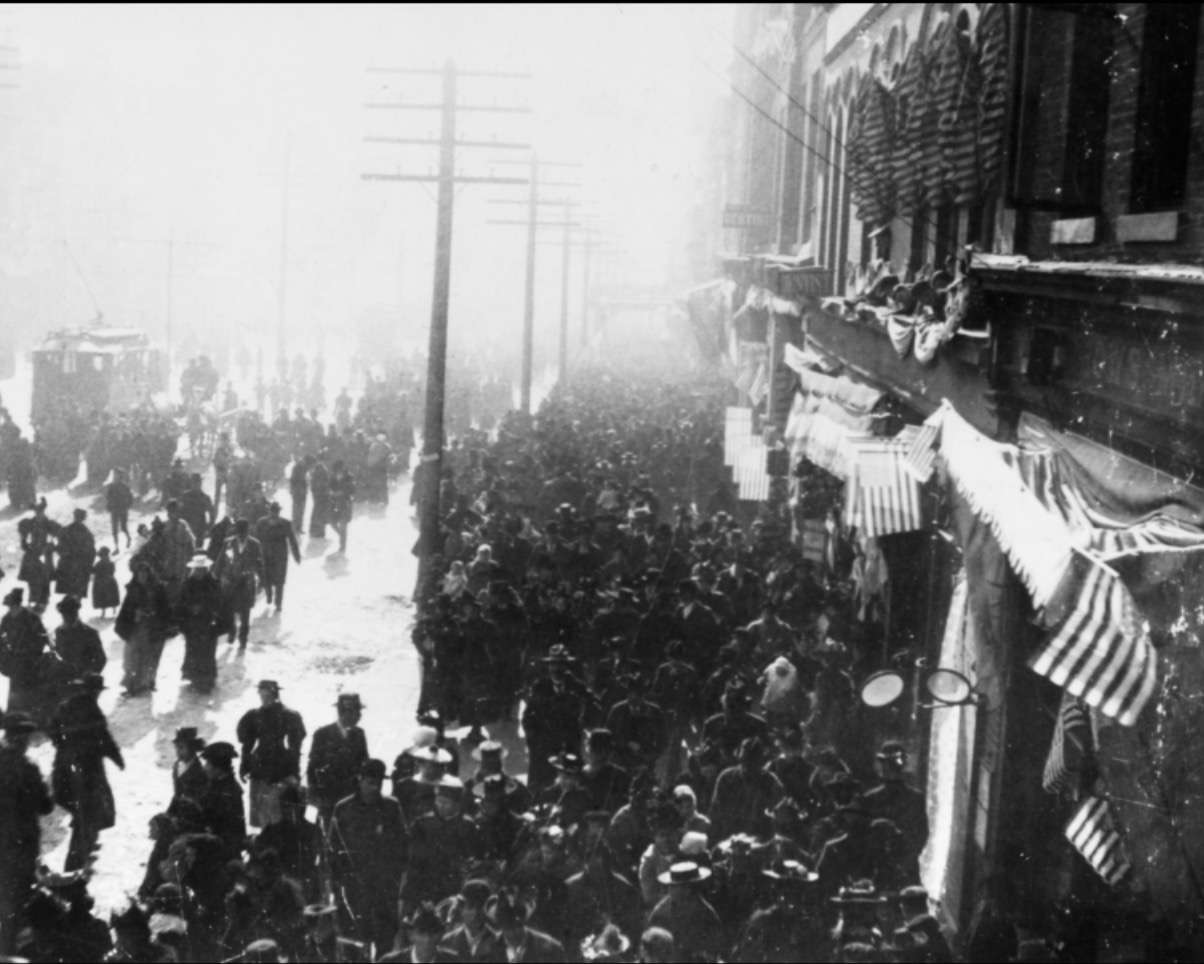 People gather in the streets of Salt Lake City to celebrate Statehood Day on Jan. 4, 1896