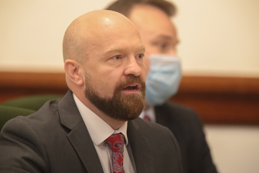 Prosecuting attorney Rob Wood is seen during Chad Daybell's preliminary hearing in Fremont County on Monday, August 3, 2020. Daybell is being charged with destruction, alteration or concealment of evidence and conspiracy to commit destruction, alteration or concealment of evidence, both felony charges. The remains of Lori Vallow Daybell's two children were found on Chad Daybell's property. (Post Register/ John Roark, POOL)