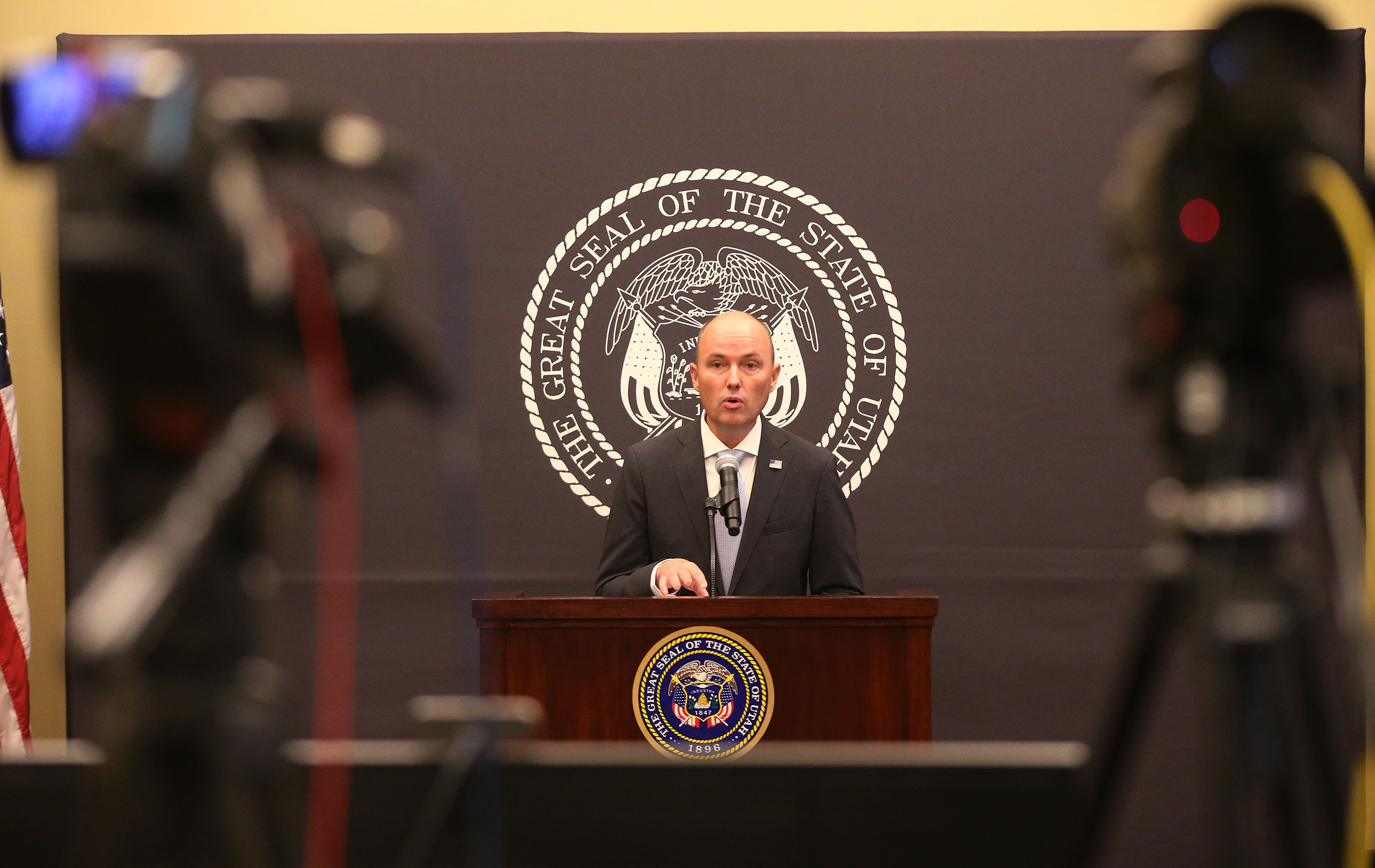 Gov. Spencer Cox speaks at a COVID-19 briefing at the Capitol in Salt Lake City on Friday, Jan. 8, 2021.