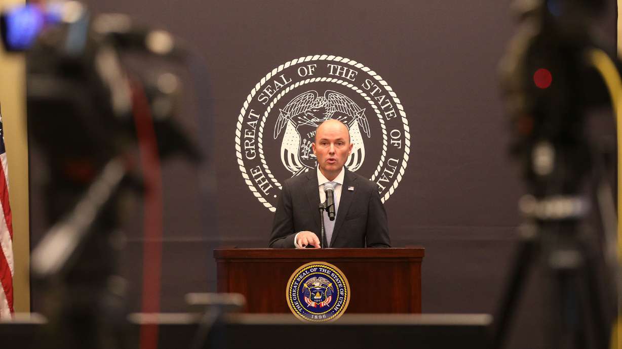 Gov. Spencer Cox speaks at a COVID-19 briefing at the Capitol in Salt Lake City on Friday, Jan. 8, 2021.