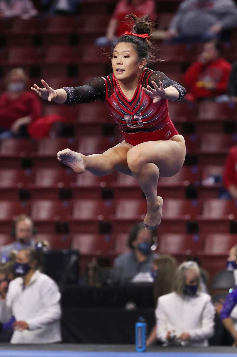 Utah's Cristal Isa competes on the floor during the Rio Tinto Best of Utah NCAA gymnastics meet at the Maverik Center in West Valley City on Saturday, Jan. 9, 2021.