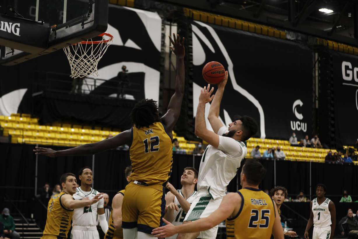 UVU center Fardaws Aimaq puts up a shot against Cal Baptist during the Wolverines' 2-0 start to WAC play, Saturday, Jan. 10, 2021 in Orem.